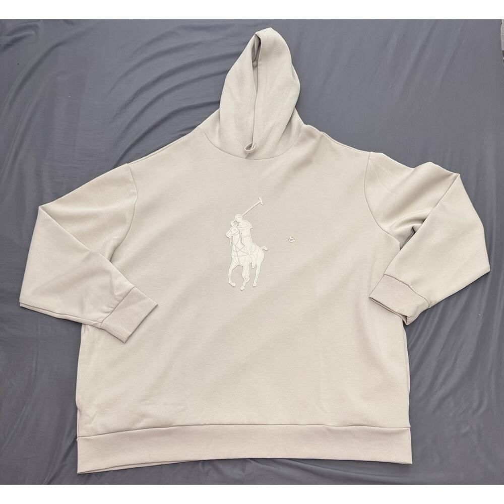 Polo Ralph Lauren Hoodie 4XLT Beige Big Pony Pullover Sweatshirt Side Pocket NWT